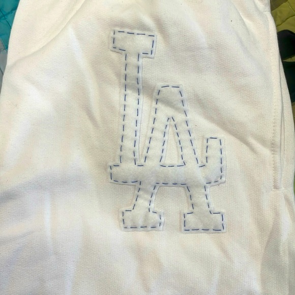 Threaded Gray Pants - BRAND NEW white sweatpants with hand-sewn Dodgers LA logo